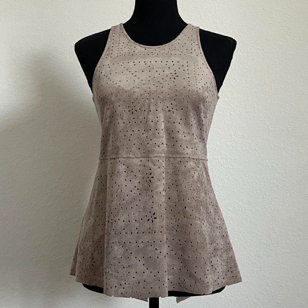 BCBGMAXAZRIA CARALYN PUMICD FAUX SUEDE TANK TOP SIZE  XXS